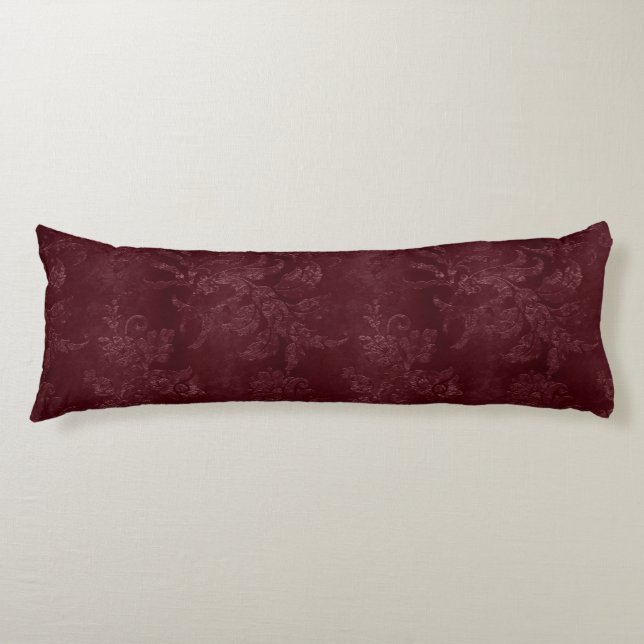 Deep Red Burgundy Floral Christmas Kroppskudde (Framsidan)