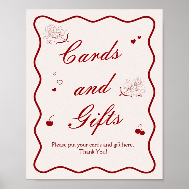 Deep Red Cherry Bridal Shower Cards and Gifts Poster (Framsidan)