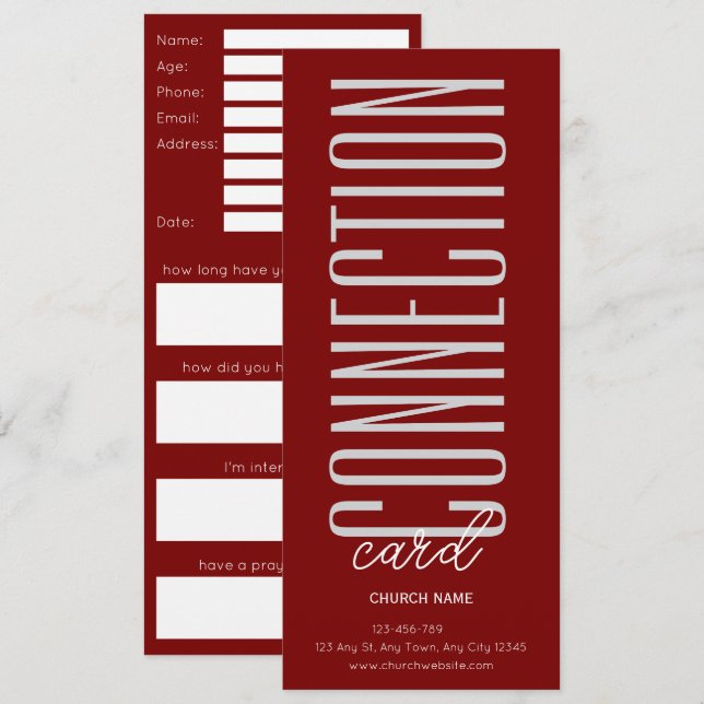 Deep Red Church Connection Card Inbjudningar (Fram/baksida)