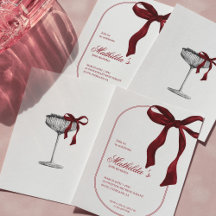 Deep Red Coquette Bow Birthday Invitation