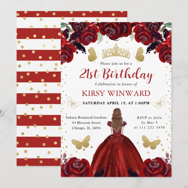 Deep Red Dress Red Hair Princess Birthday Inbjudningar (Fram/baksida)