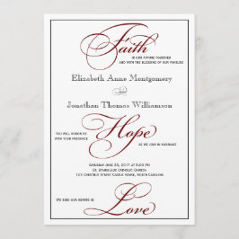 Deep Red Faith Hope Kärlek-skript Bröllopsinbjudan Inbjudningar