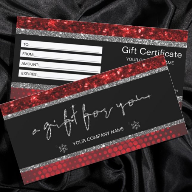 Deep Red Faux Glitter Ljus Gift Certificate (#christmas #deepred #giftcard #certificate #agitforyou #holiday #glitterred #silver)