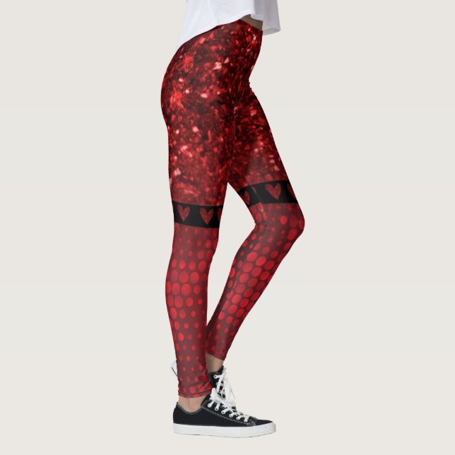 Deep Red Faux Glitter Ljus Leggings (Höger)