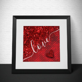Deep Red Faux Glitter Ljus Poster