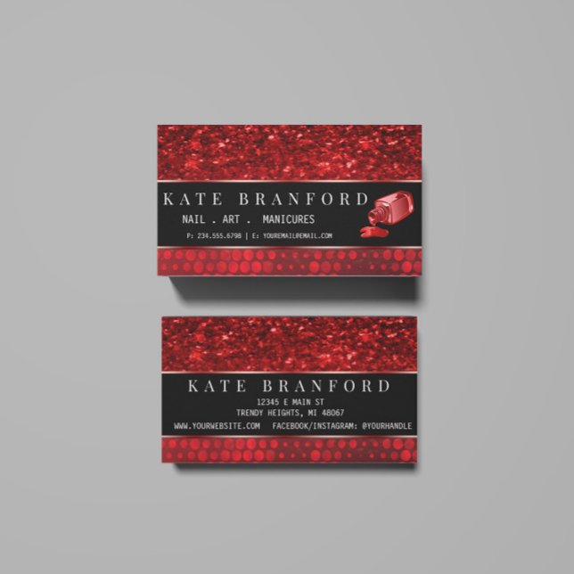 Deep Red Faux Glitter Nail Art ManiboySalon Visitkort (Skapare uppladdad)
