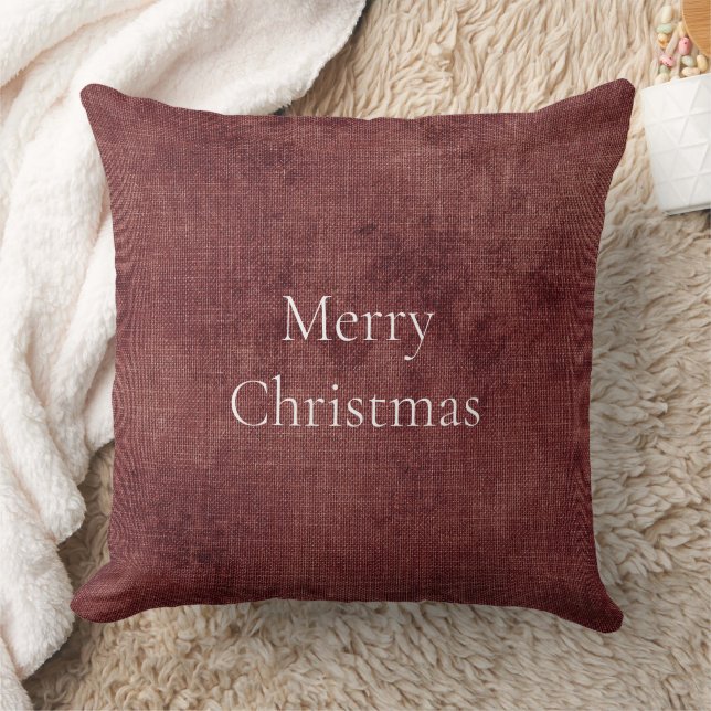 Deep Red Faux Linen (linen look) Kudde (Filt)