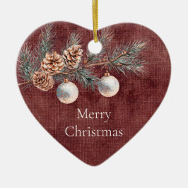 Deep Red Faux Linen (linen look) Pine Cones Julgransprydnad Keramik