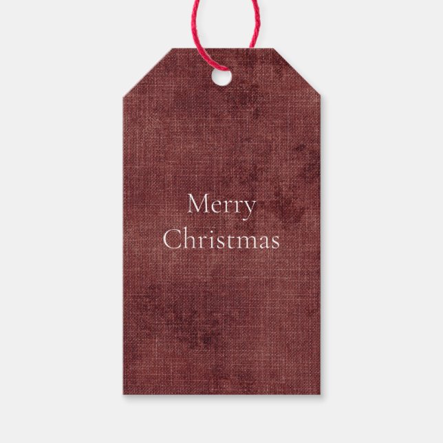 Deep Red Faux Linen (linenutseende) Presentetikett (Framsidan)