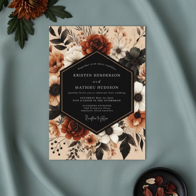Deep Red Floral Autumn Romance Wedding Inbjudningar (Skapare uppladdad)
