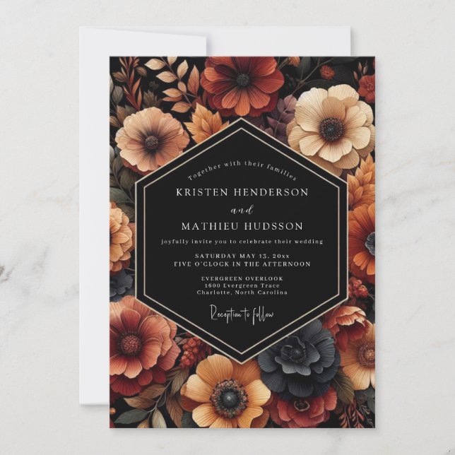 Deep Red Floral Autumn Wedding Inbjudningar (Framsida)