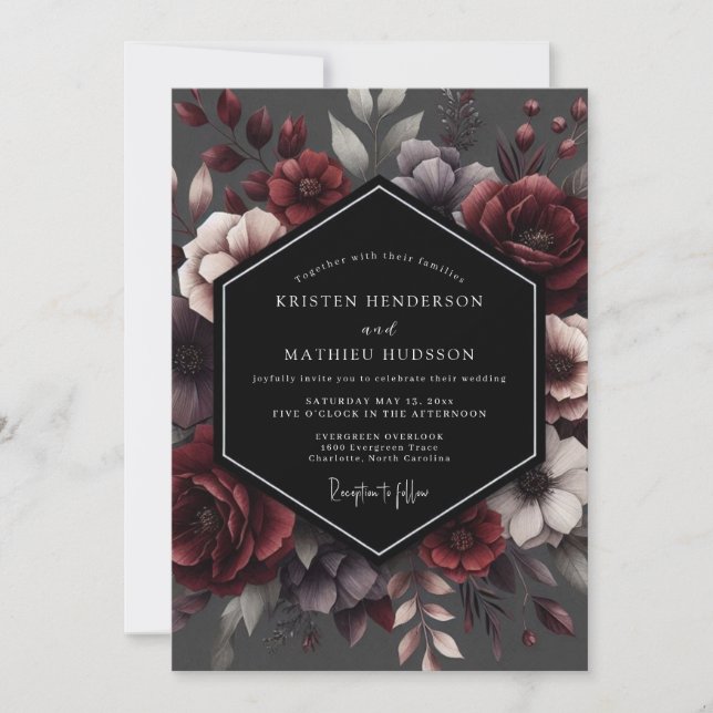 Deep Red Floral Enchantment Wedding Inbjudningar (Framsida)