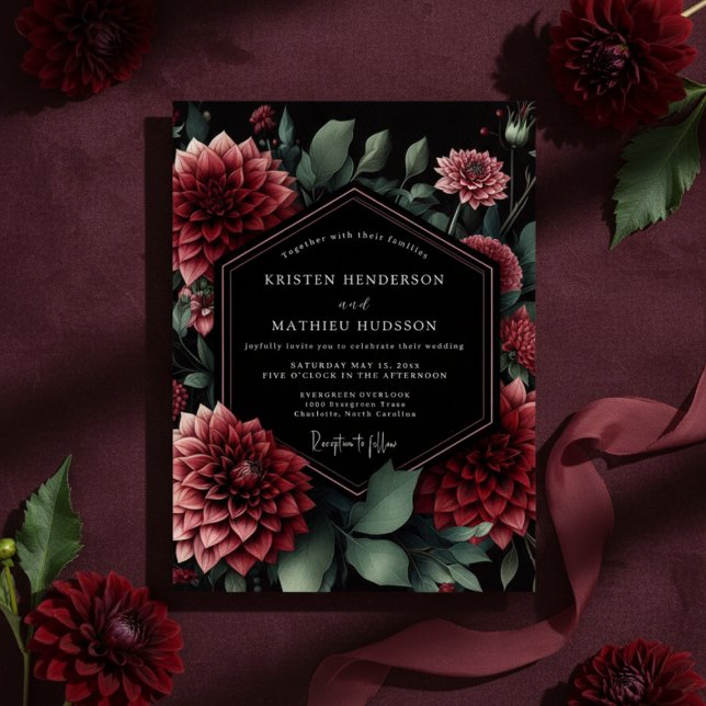Deep Red Floral Moody Wedding Inbjudningar (Skapare uppladdad)