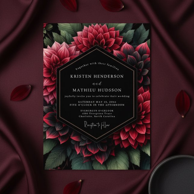 Deep Red Floral Opulent Wedding Inbjudningar (Skapare uppladdad)