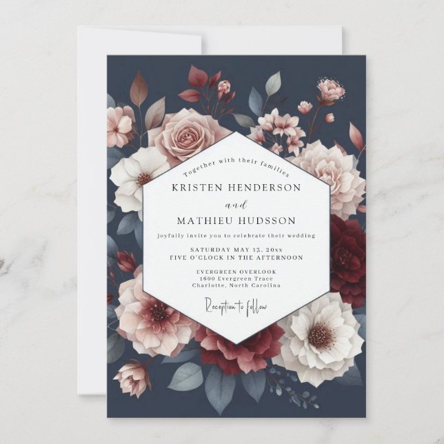 Deep Red Floral Romance Wedding Inbjudningar (Framsida)