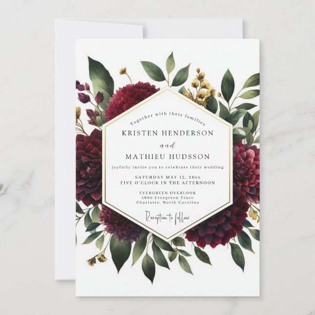 Deep Red Floral Whimsy Wedding Inbjudningar (Framsida)