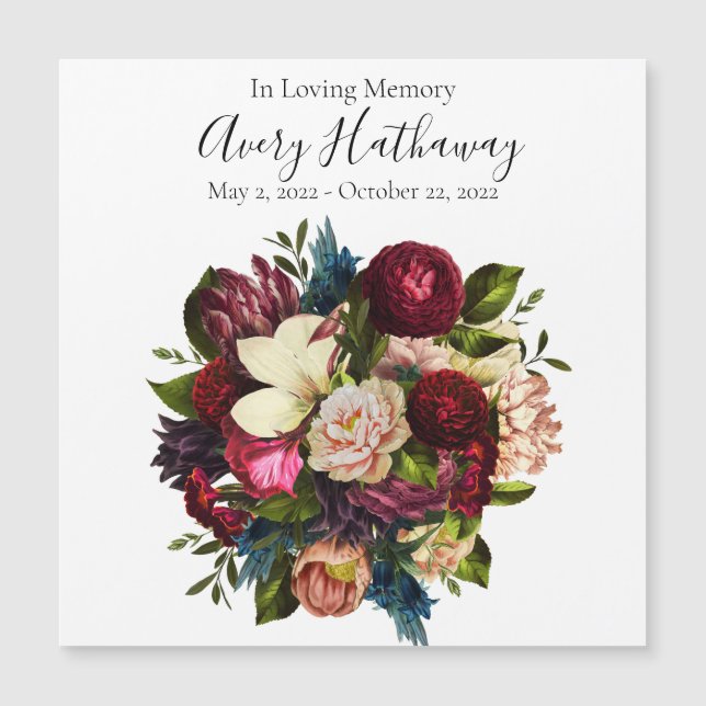 Deep Red Flower Bouquet Funeral Memorial Magnet (Framsida)