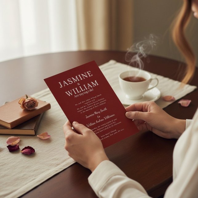 Deep Red Formal Typography Wedding Invite Inbjudningar (Skapare uppladdad)