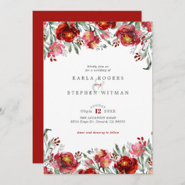Deep-red Garden Blommigt Ram Inbjudningar