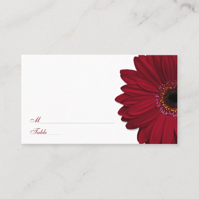 Deep Red Gerber Daisy Bröllop Place Cards Placeringskort (Framsida)