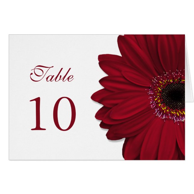 Deep Red Gerbera Daisy Bröllop Bord Card Hälsningskort (Framsidan Horizontal)