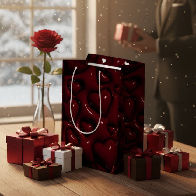 Deep Red Glossy Hearts Gift Bag (Skapare uppladdad)