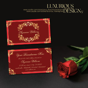 Deep Red Golden Ornate Sophisticated Öga Catching Visitkort
