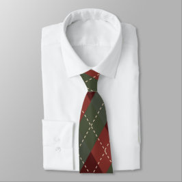 Deep Red & Grönt jul Argyle Necktie Slips