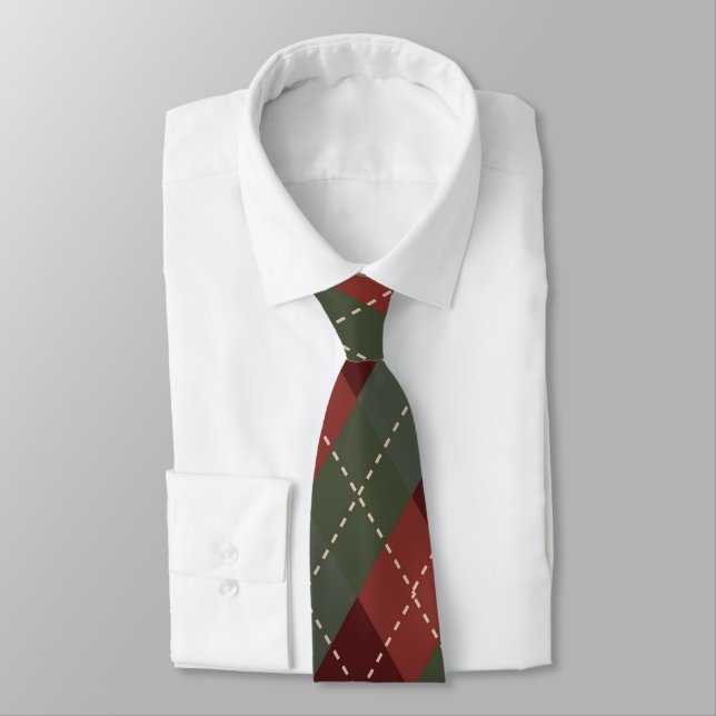 Deep Red & Grönt jul Argyle Necktie Slips (Bunden)