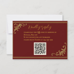 Deep Red & Guld Embossed QR Code OSA kort