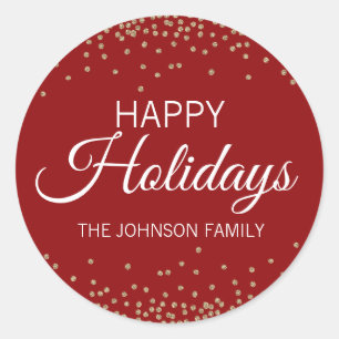 Deep RED Guld Glitter confetti Glad helg Runt Klistermärke