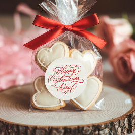 Deep Red Happy Valentines Day Calligraphy Runt Klistermärke