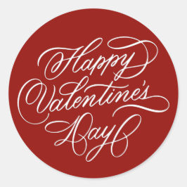 Deep Red Happy Valentines Day Elegant Calligraphy  Runt Klistermärke