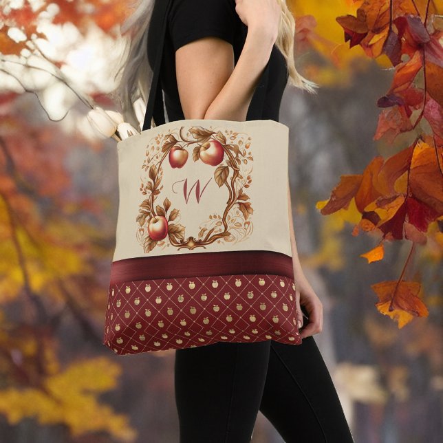 Deep Red How Bout Them Apples Autumn Monogram Tygkasse (Skapare uppladdad)