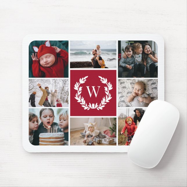 Deep Red Laurel Wand Monogram Photo Collage Musmatta (Med mus)