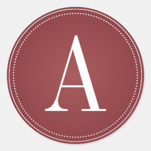 Deep Red/Maroon Monogram Inledande Bröllop-märke Runt Klistermärke