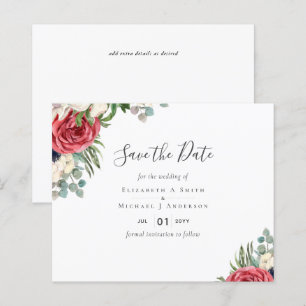 Deep Red Navy Blommigt Eucalyptus Greenery Bröllop