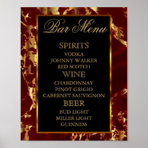Deep Red och Guld Marble and Black - Pub Menu Poster