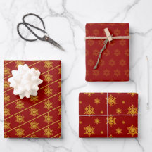 Deep Red och Guld Snowflake WRAPPING PAPPRA LAKAN