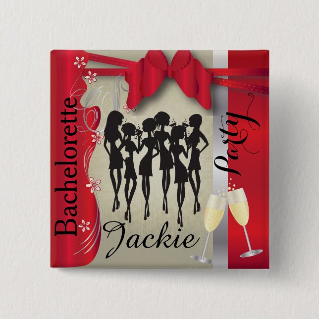 Deep Red och Silver Girls Party Knapp (Framsida)