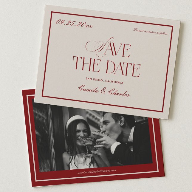 Deep Red Opera Wedding Save the Date Photo Inbjudningar (Skapare uppladdad)