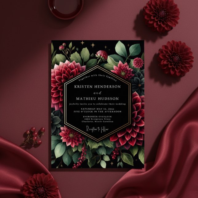 Deep Red Opulent Bloom Wedding Inbjudningar (Skapare uppladdad)