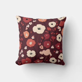 Deep Red Pillow med Creamy Blommigt Cluster Design Kudde