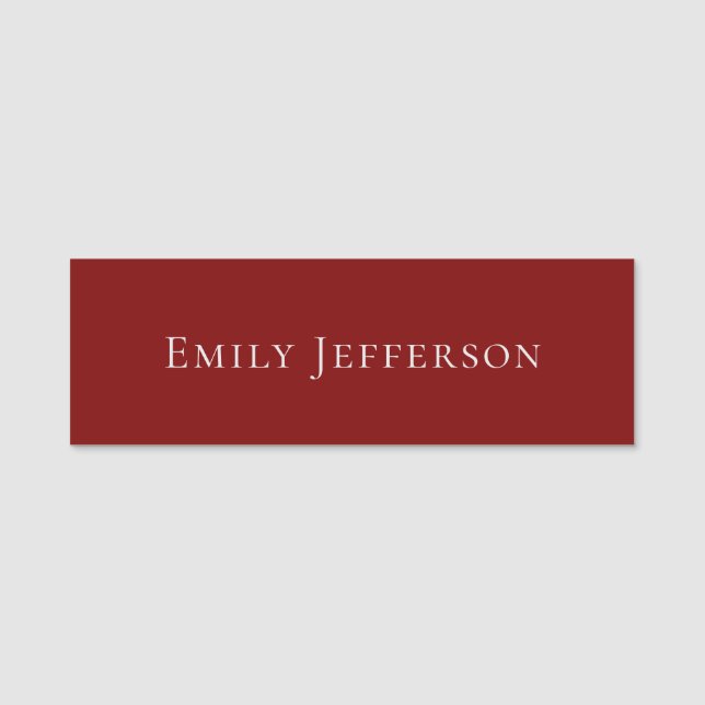 Deep Red Plain Elegant Professional Modern Namnbricka (Framsida)