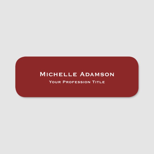 Deep Red Professionell Plain Modern Namnbricka (Framsida)