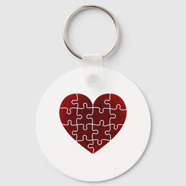 Deep Red Puzzled Hearts Nyckelring (Framsida)