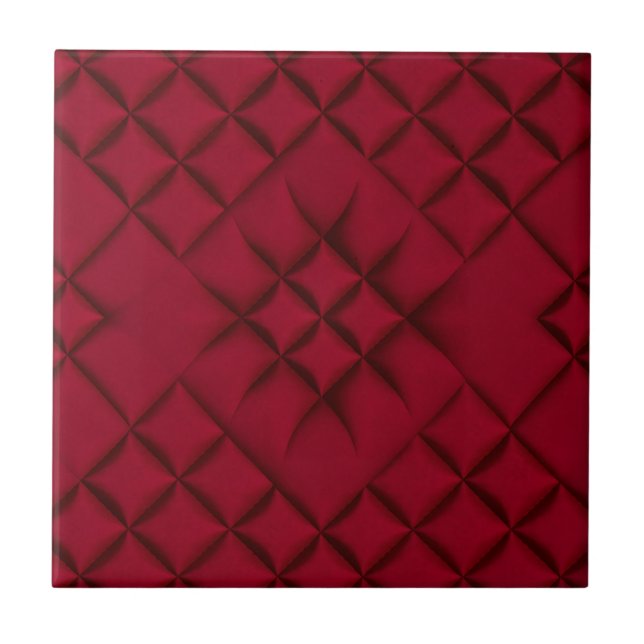Deep Red Quilted Leather Pattern Kakelplatta (Framsidan)