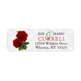 Deep Red Rose Floral Wedding Returadress Etikett