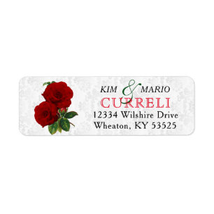 Deep Red Rose Floral Wedding Returadress Etikett