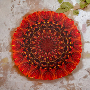 Deep Red Rudbeckia Blommigt Mandala Rund Kudde